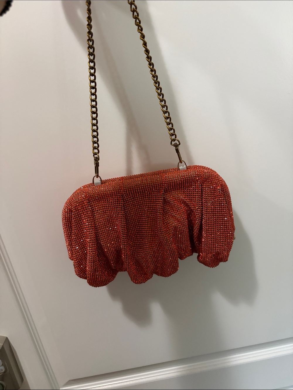Orange Crystal Evening Clutch with Chain Strap
